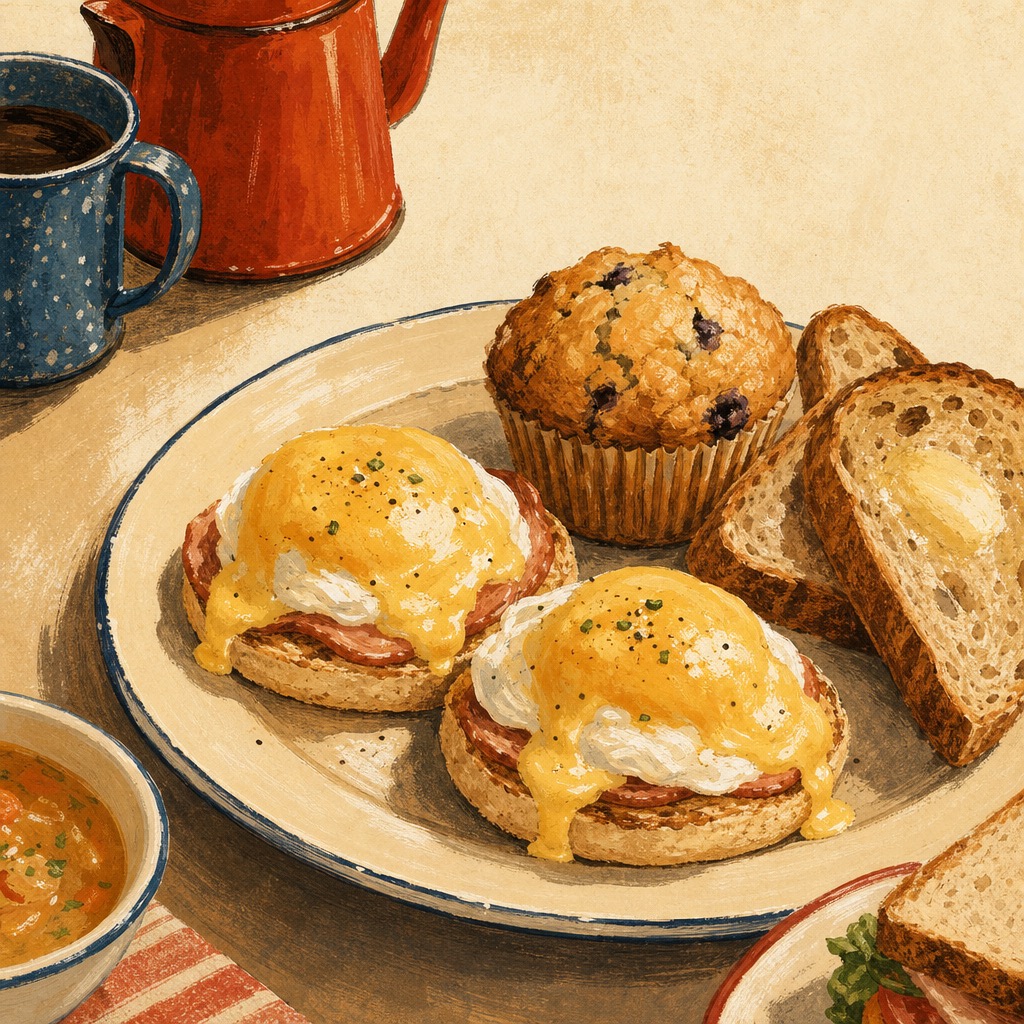 Original breakfast plate illustration used as placeholder menu art